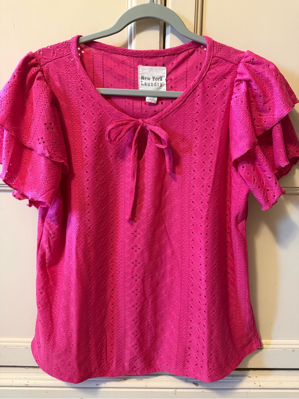 New York Laundry Hot Pink Eyelet Tie-Front Blouse